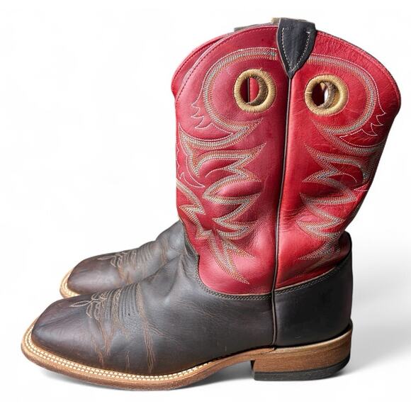 Mens Justin Cowboy Boots Bent Rail Leather Square Toe Dark Red Brown Size 12EE - Picture 1 of 8